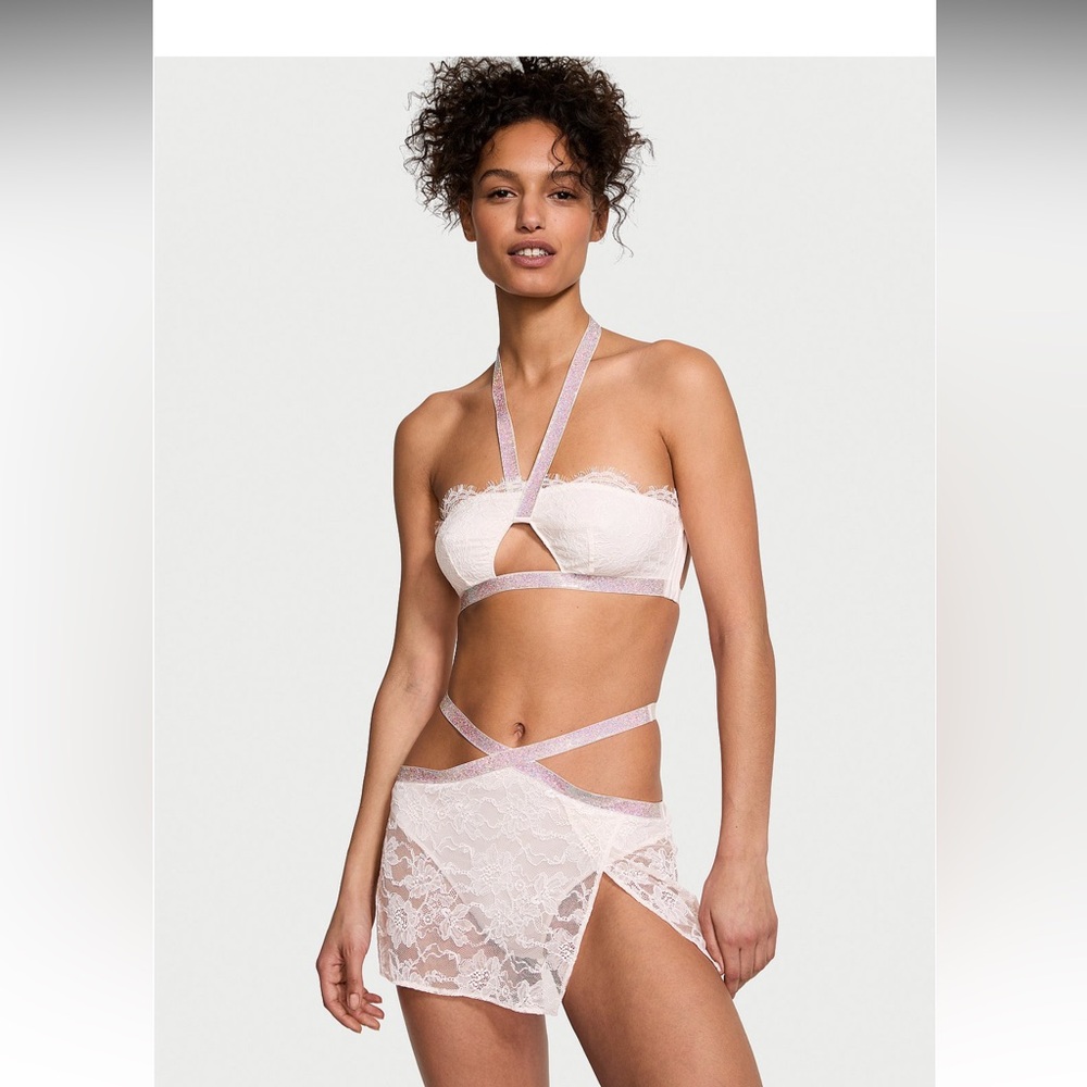 Victoria's Secret - Shine Strap Halter Top & Mini Skirt Set - Coconut White -XL